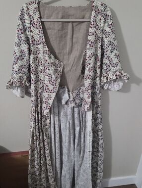 Colonial Williamsburg Cream and Red Floral Cotton Dress